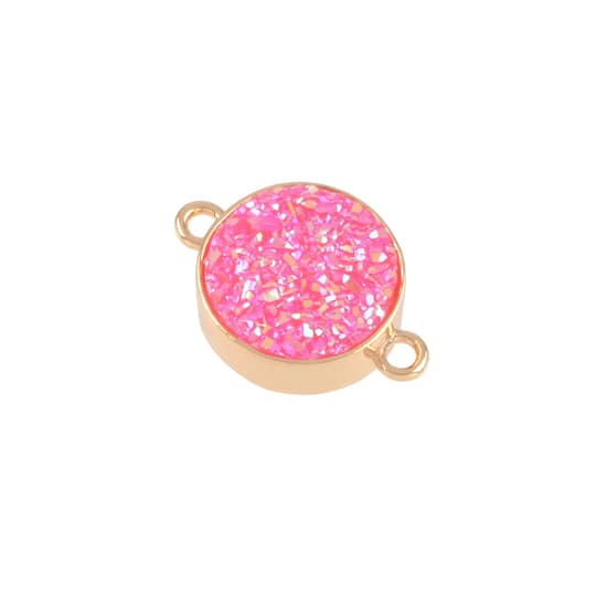 Pink Druzy Rose Round Connector, 11mm by Bead Landing&#x2122;
